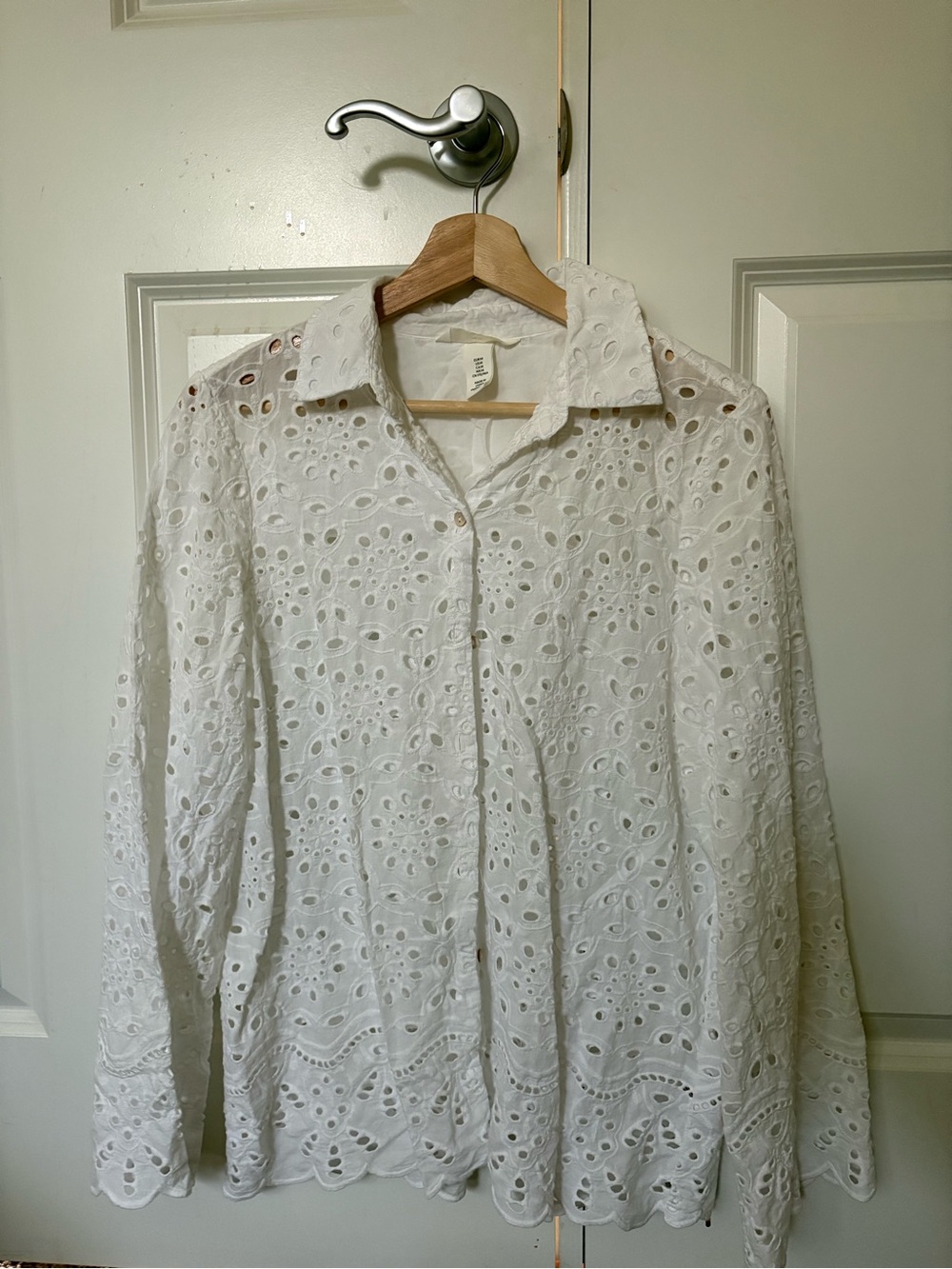 White Eyelet Button-Up Shirt
